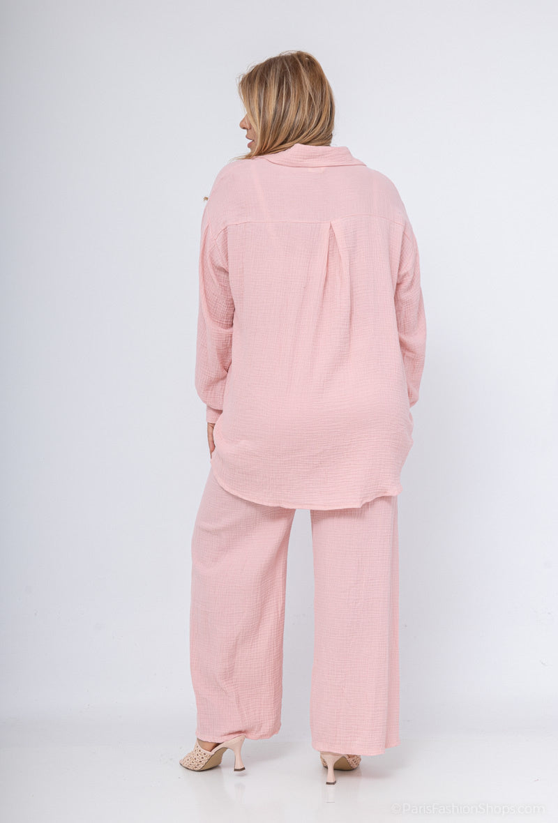 Ensemble en gaz coton chemise et pantalon large