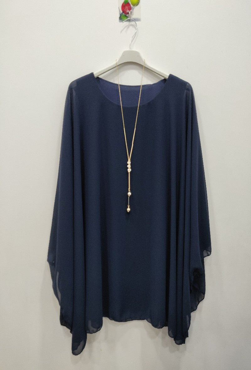 Tunique ample fluide avec collier - Marine
