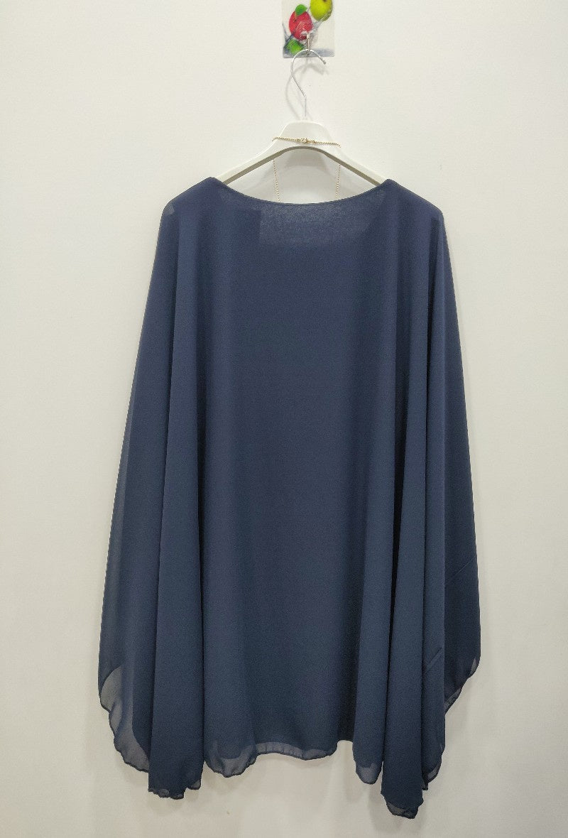 Tunique ample fluide avec collier - Marine