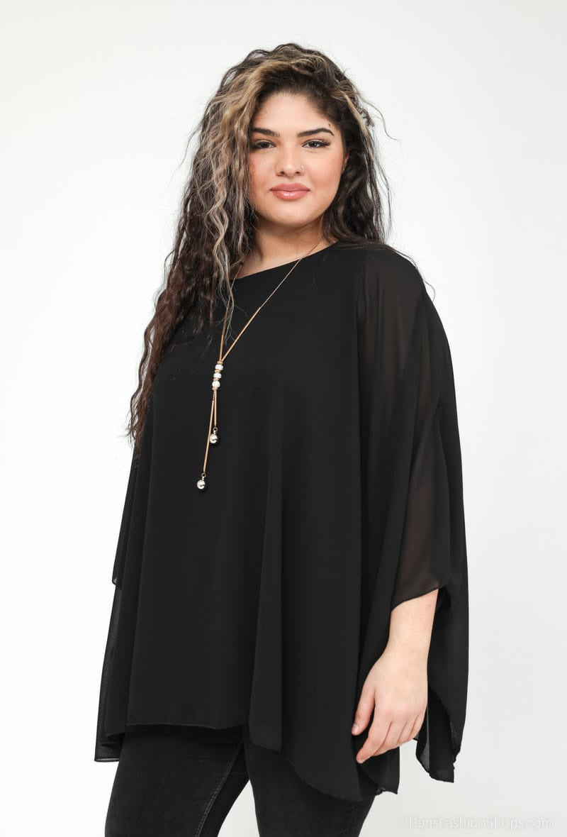 Tunique ample fluide avec collier - Marine