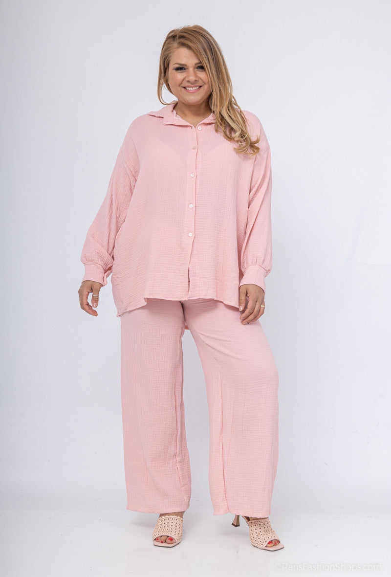 Ensemble en gaz coton chemise et pantalon large
