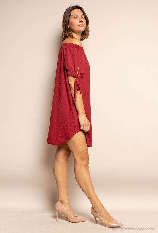 Robe à épaules dénudées - bordeaux