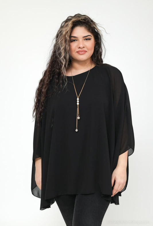 Tunique ample fluide avec collier - Marine